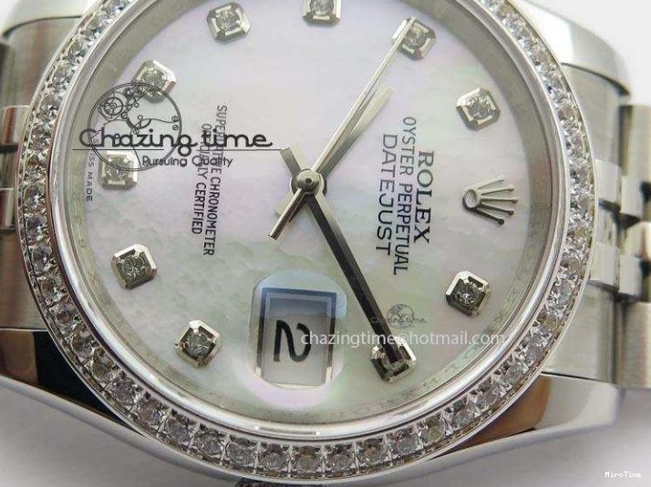 MiroTime 0216 DateJust 116234 BP Best Edition SS White MOP Dial Diamond Markers On SS Bracelet A2824 V ModernLook 3943